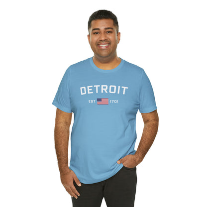 'Detroit EST 1701' T-Shirt (w/ USA Flag Outline) | Unisex Standard Fit