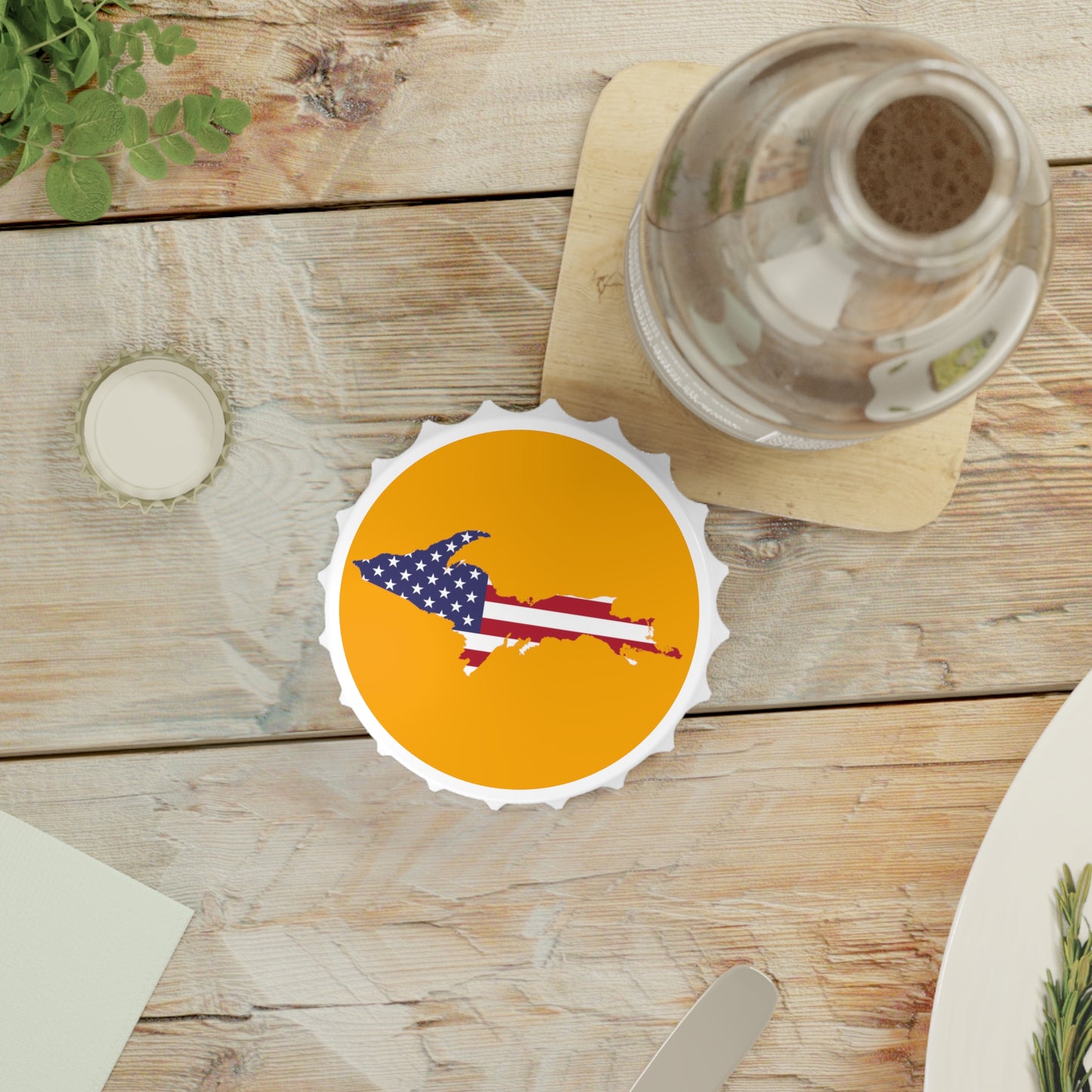 Michigan Upper Peninsula Bottle Opener (w/ UP USA Flag ) | Birch Bark Orange