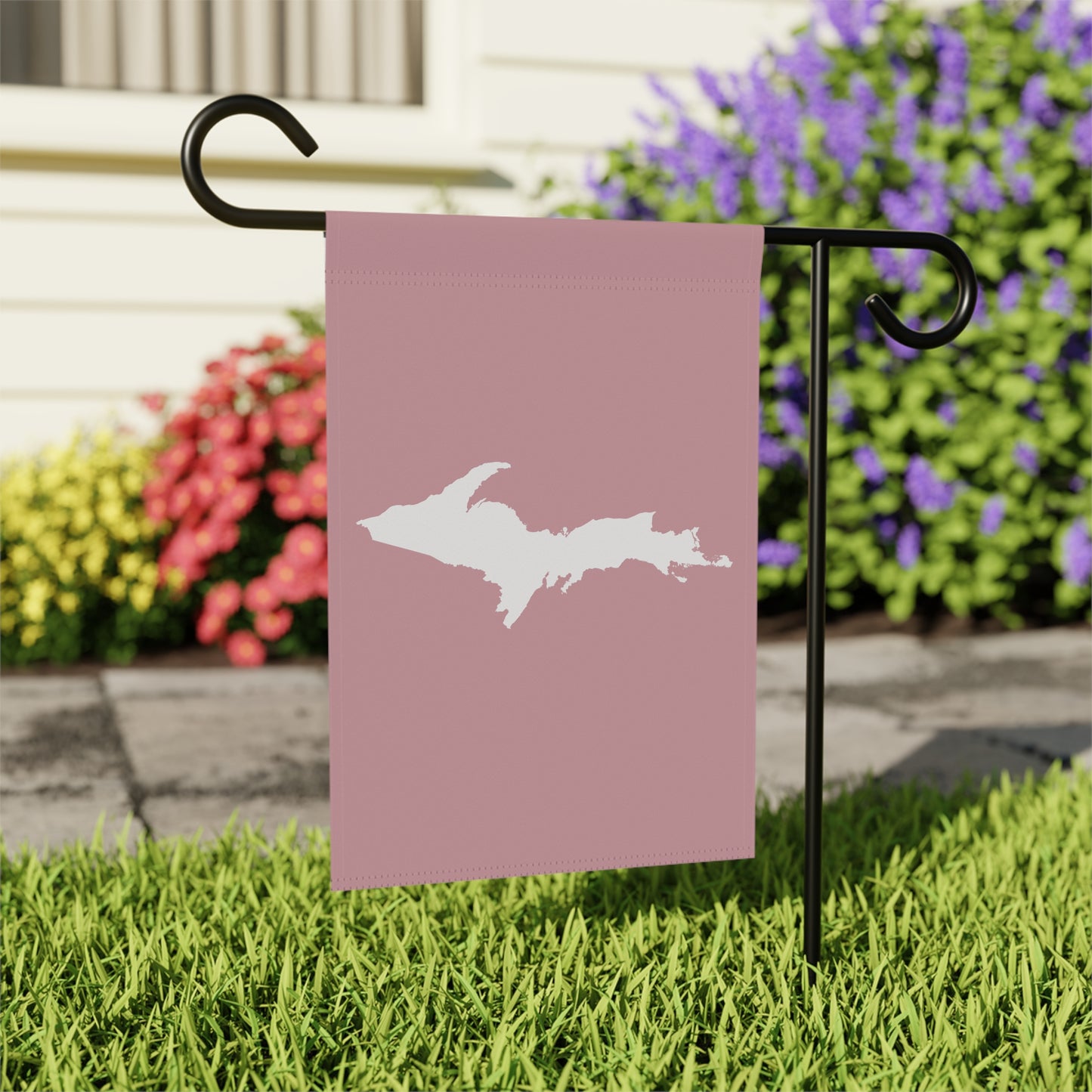 Michigan Upper Peninsula Home & Garden Flag (w/ UP Outline) | Cherry Blossom Pink