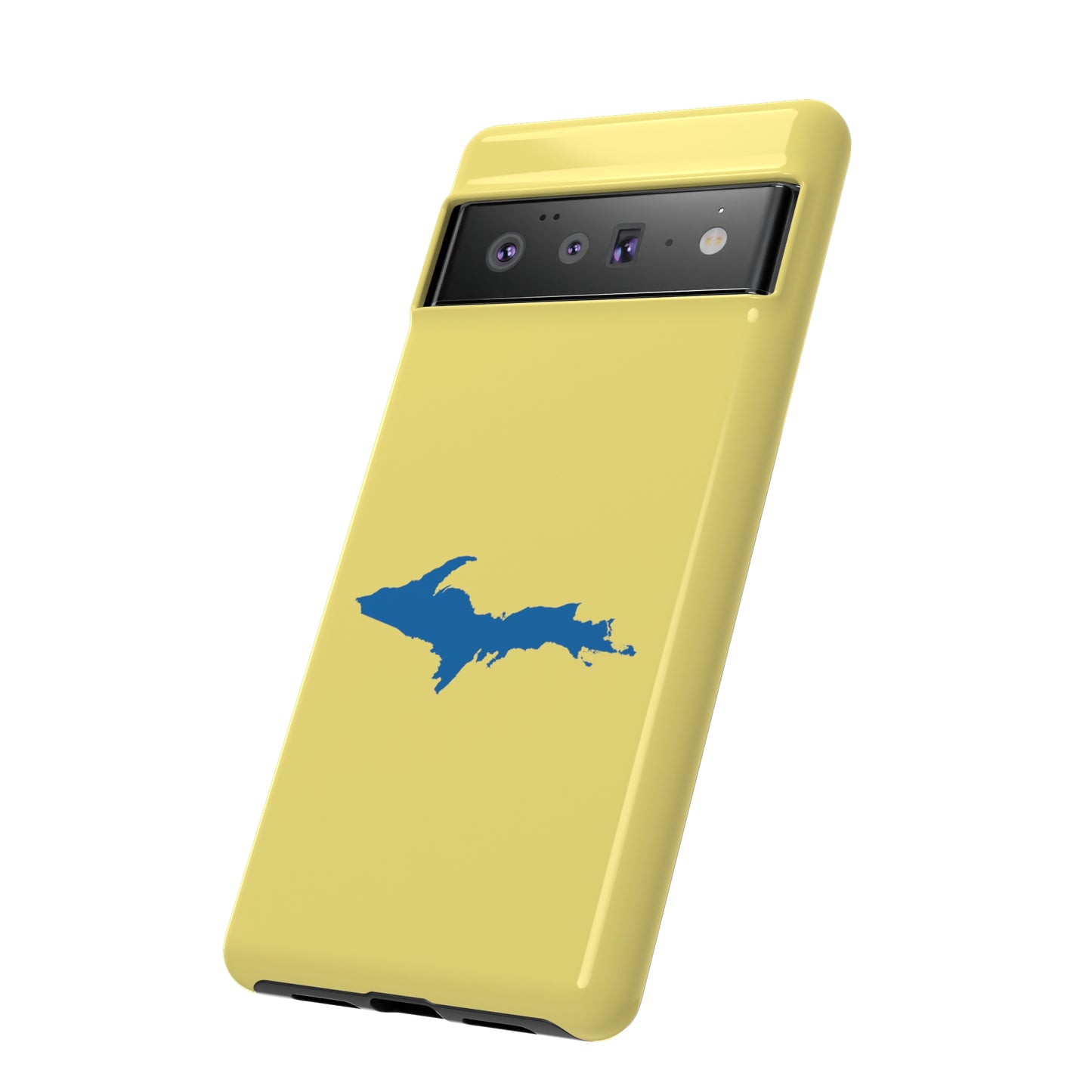 Michigan Upper Peninsula Tough Phone Case (Yellow Cherry w/ Azure UP Outline) | Samsung & Pixel Android