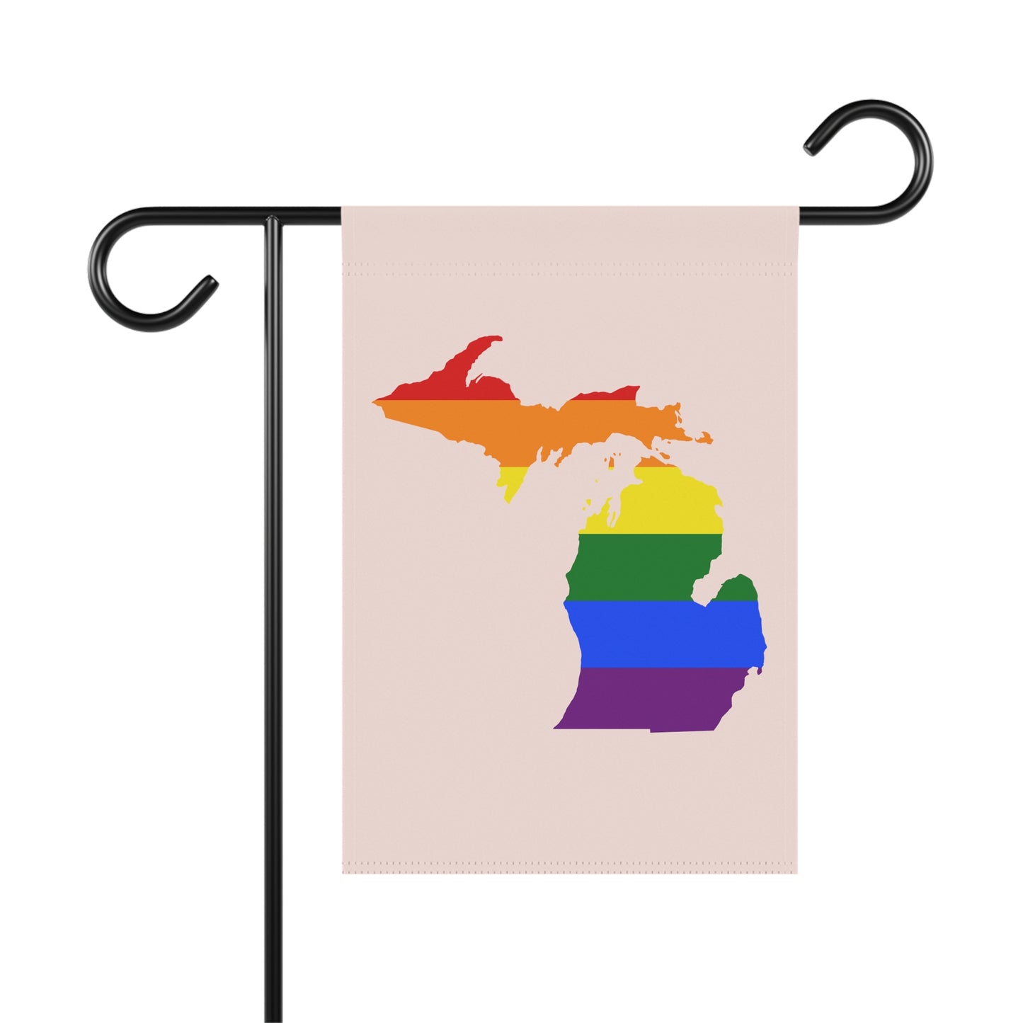 Michigan Rainbow Pride Home & Garden Flag (w/ MI Outline) | Champagne Pink