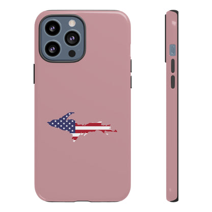 Michigan Upper Peninsula Tough Phone Case (Cherry Blossom Pink w/ UP USA Flag Outline) | Apple iPhone