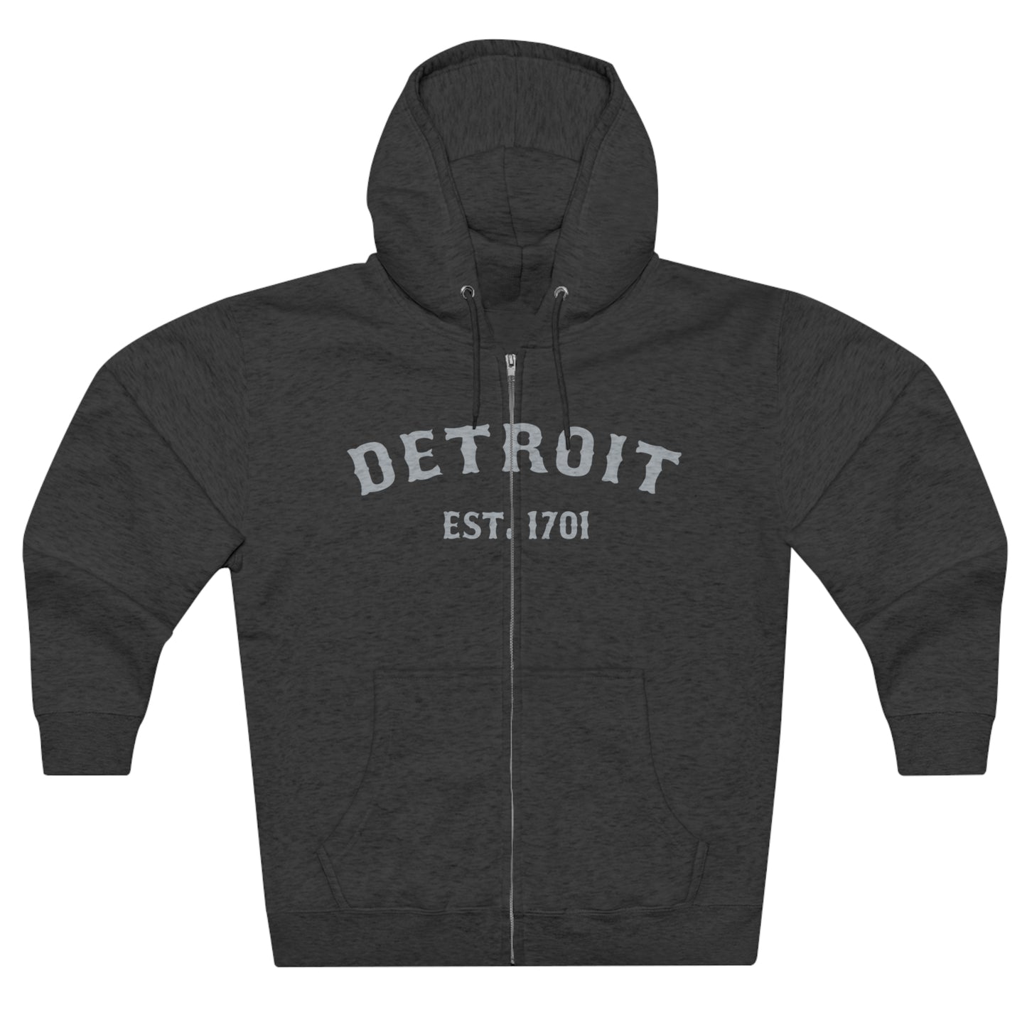 'Detroit EST. 1701' Hoodie (Silver Ballpark Font) | Unisex Full Zip