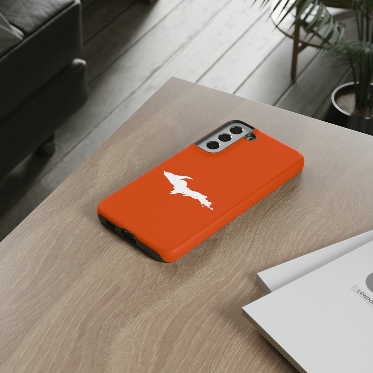 Michigan Upper Peninsula Tough Phone Case (Maple Leaf Orange w/ UP Outline) | Samsung & Pixel Android