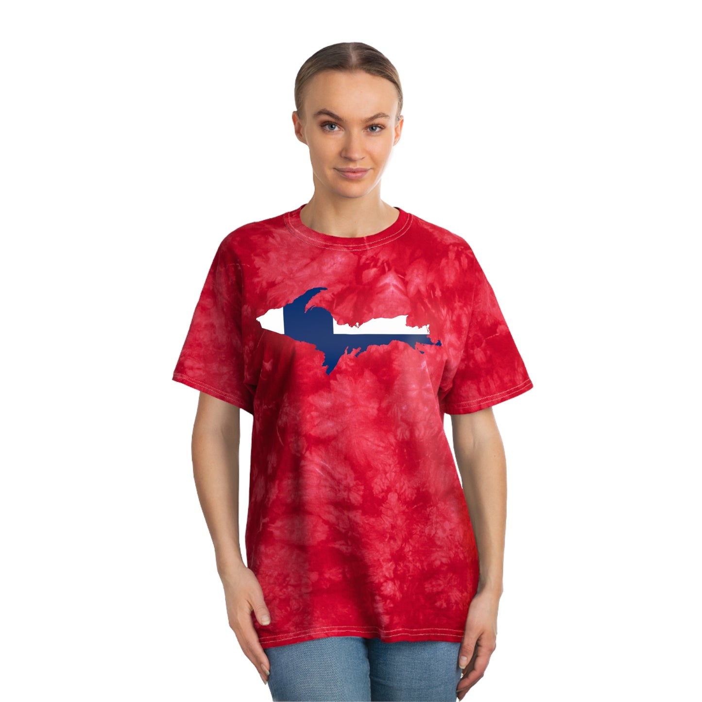 Michigan Upper Peninsula Tie-Dye T-Shirt (w/ UP Finland Flag) | Unisex Crystal