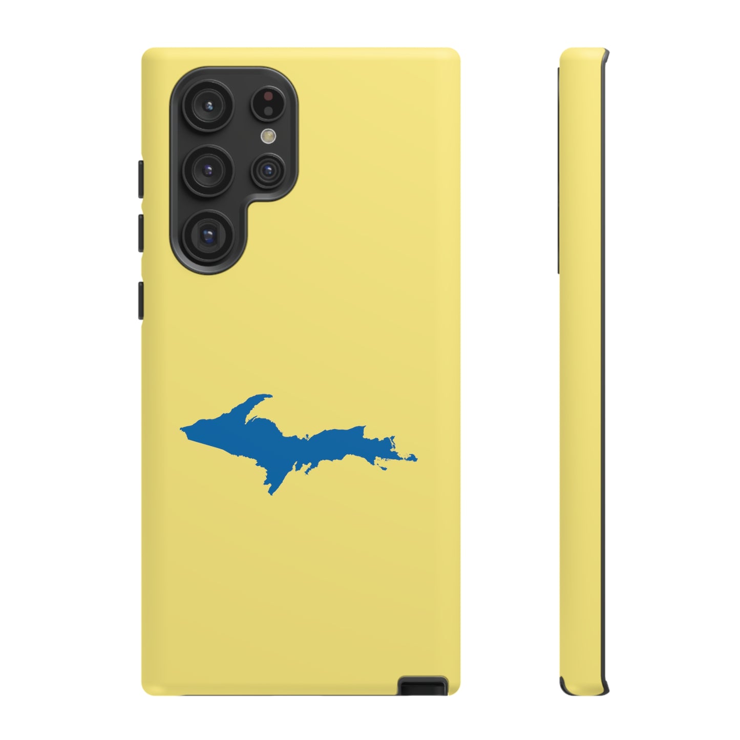 Michigan Upper Peninsula Tough Phone Case (Yellow Cherry w/ Azure UP Outline) | Samsung & Pixel Android