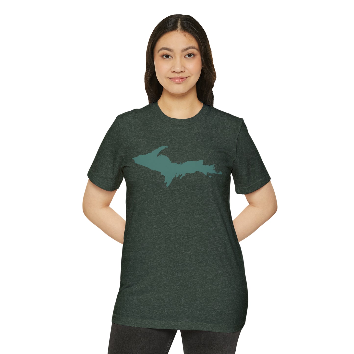 Michigan Upper Peninsula T-Shirt (w/ Copper Green UP Outline) | Unisex Recycled Organic