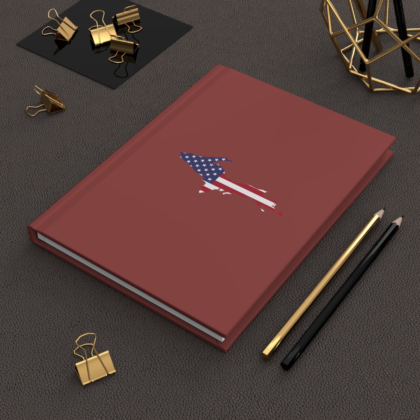 Michigan Upper Peninsula Hardcover Journal (w/ UP USA Flag) | Ruled - Ore Dock Red