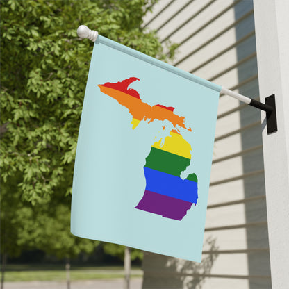 Michigan Rainbow Pride Home & Garden Flag (w/ MI Outline) | Cyan