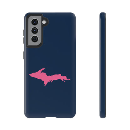 Michigan Upper Peninsula Tough Phone Case (Navy w/ Pink UP Outline) | Samsung & Pixel Android