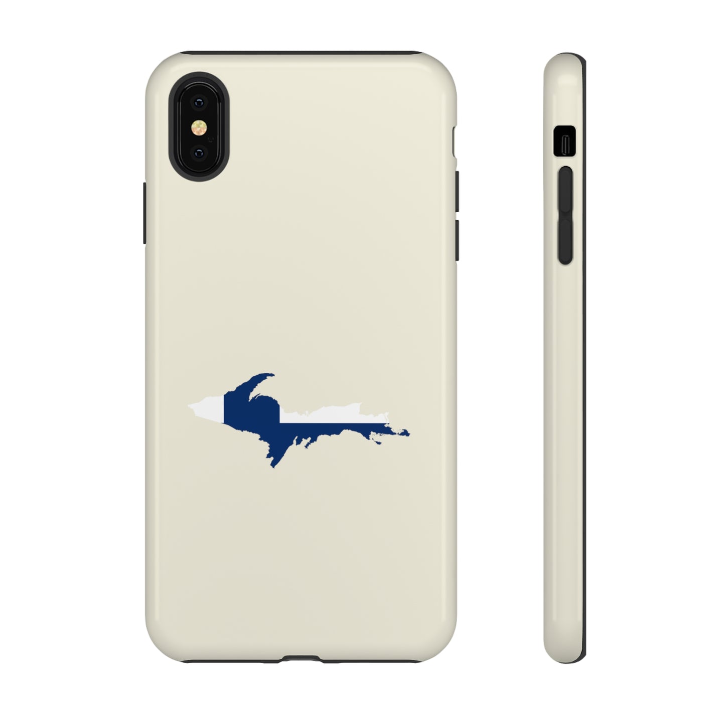 Michigan Upper Peninsula Tough Phone Case (Ivory Color w/ UP Finland Flag Outline) | Apple iPhone