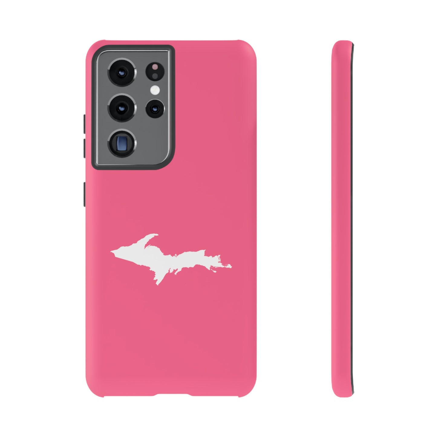 Michigan Upper Peninsula Tough Phone Case (Rhodochrosite Pink w/ UP Outline) | Samsung & Pixel Android