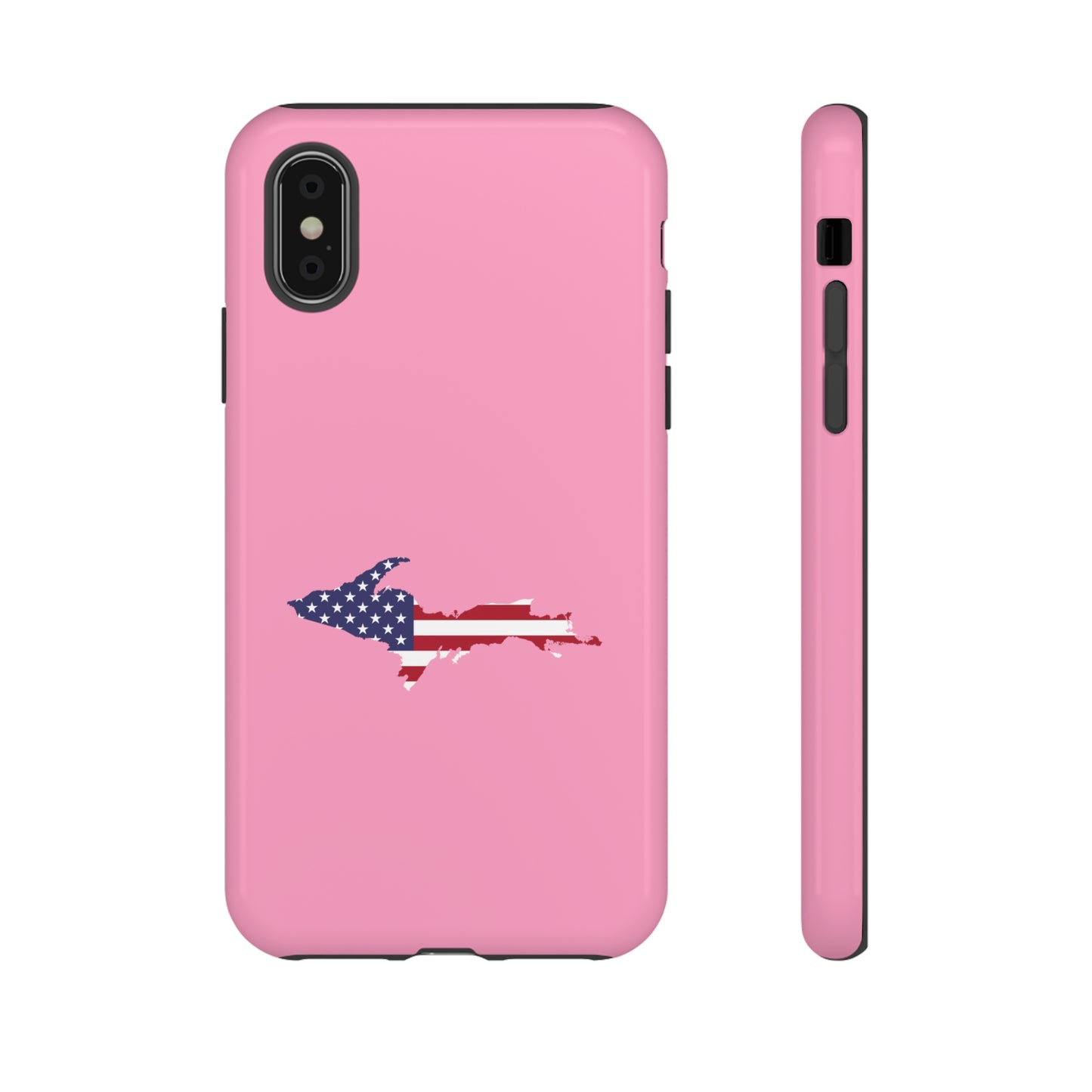 Michigan Upper Peninsula Tough Phone Case ('67 Caddie Pink w/ UP USA Flag Outline) | Apple iPhone