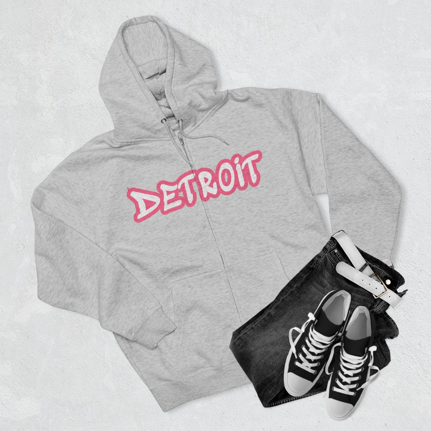 'Detroit' Hoodie (Rhodochrosite Pink Tag Font) | Unisex Full Zip