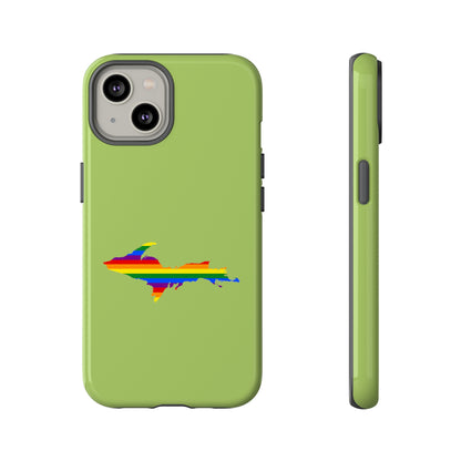 Michigan Upper Peninsula Tough Phone Case (Gooseberry Green w/ UP Pride Flag Outline) | Apple iPhone