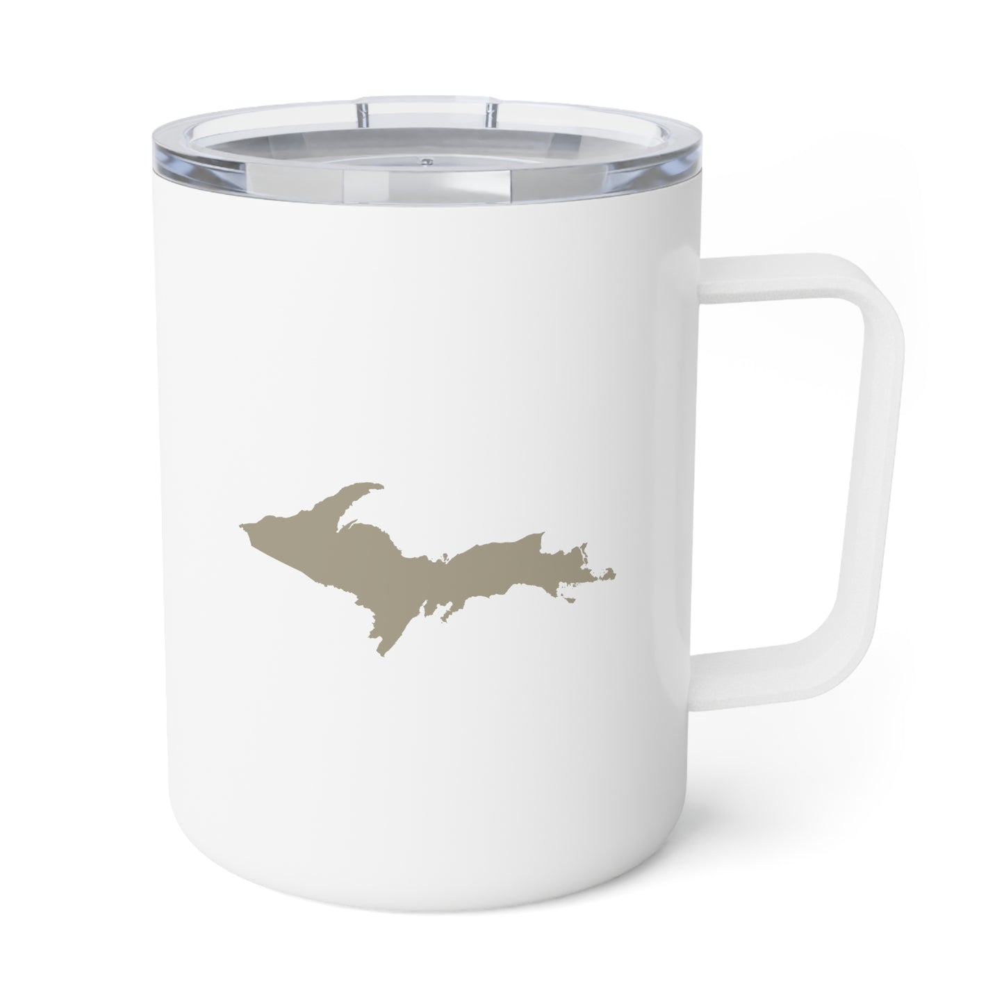 Michigan Upper Peninsula Insulated Coffee Mug (Petoskey Stone Beige Outline) | 10oz