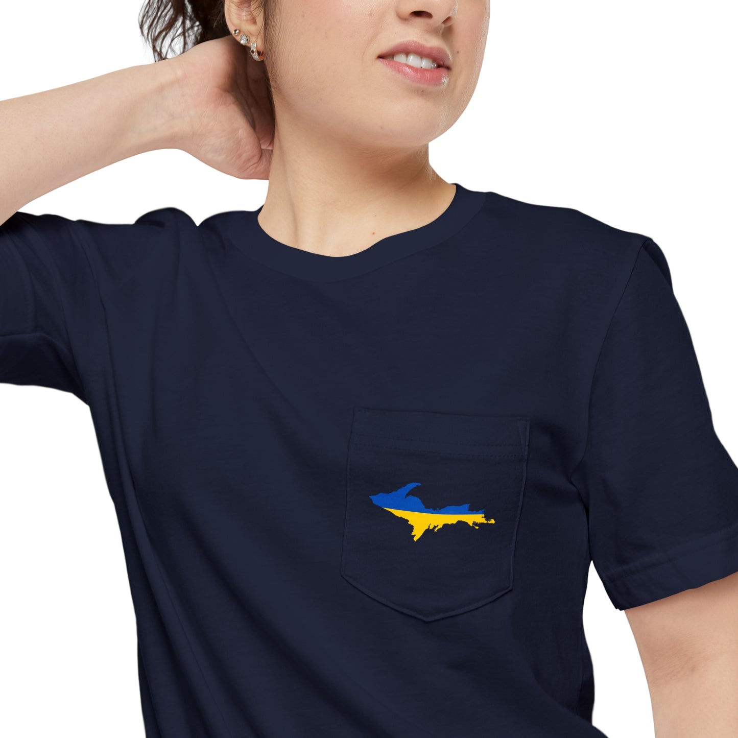 Michigan Upper Peninsula Pocket T-Shirt (w/ UP Ukraine Flag) | Unisex Standard