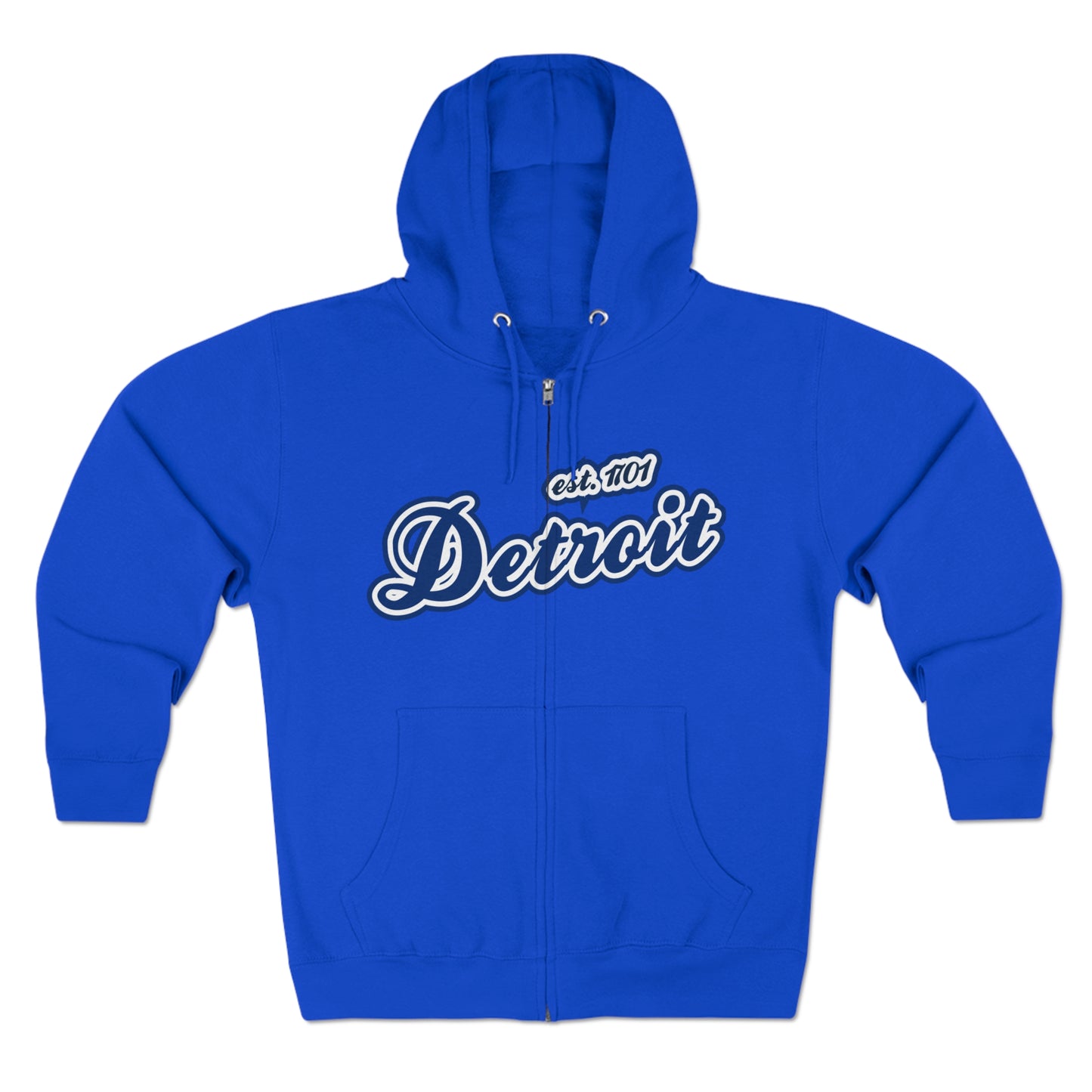 'Detroit EST 1701' Hoodie (Dearborn Blue Script Font) | Unisex Full Zip