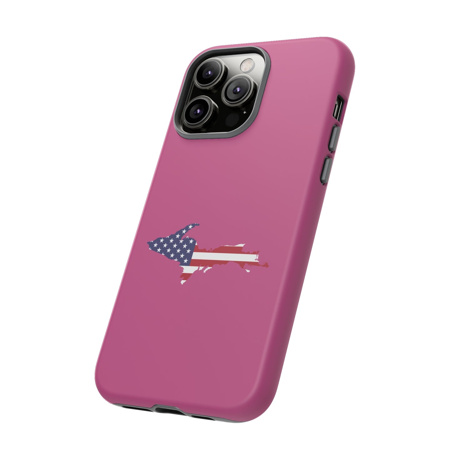 Michigan Upper Peninsula Tough Phone Case (Apple Blossom Pink w/ UP USA Flag Outline) | Apple iPhone