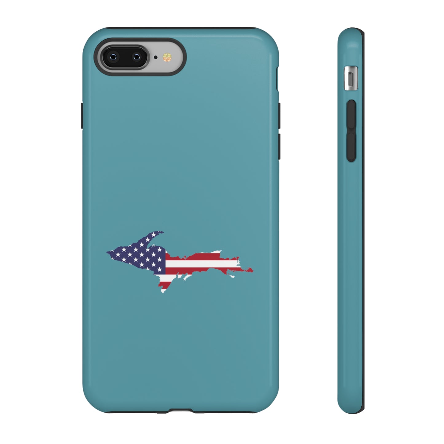 Michigan Upper Peninsula Tough Phone Case (Lake Huron Blue w/ UP USA Flag Outline) | Apple iPhone