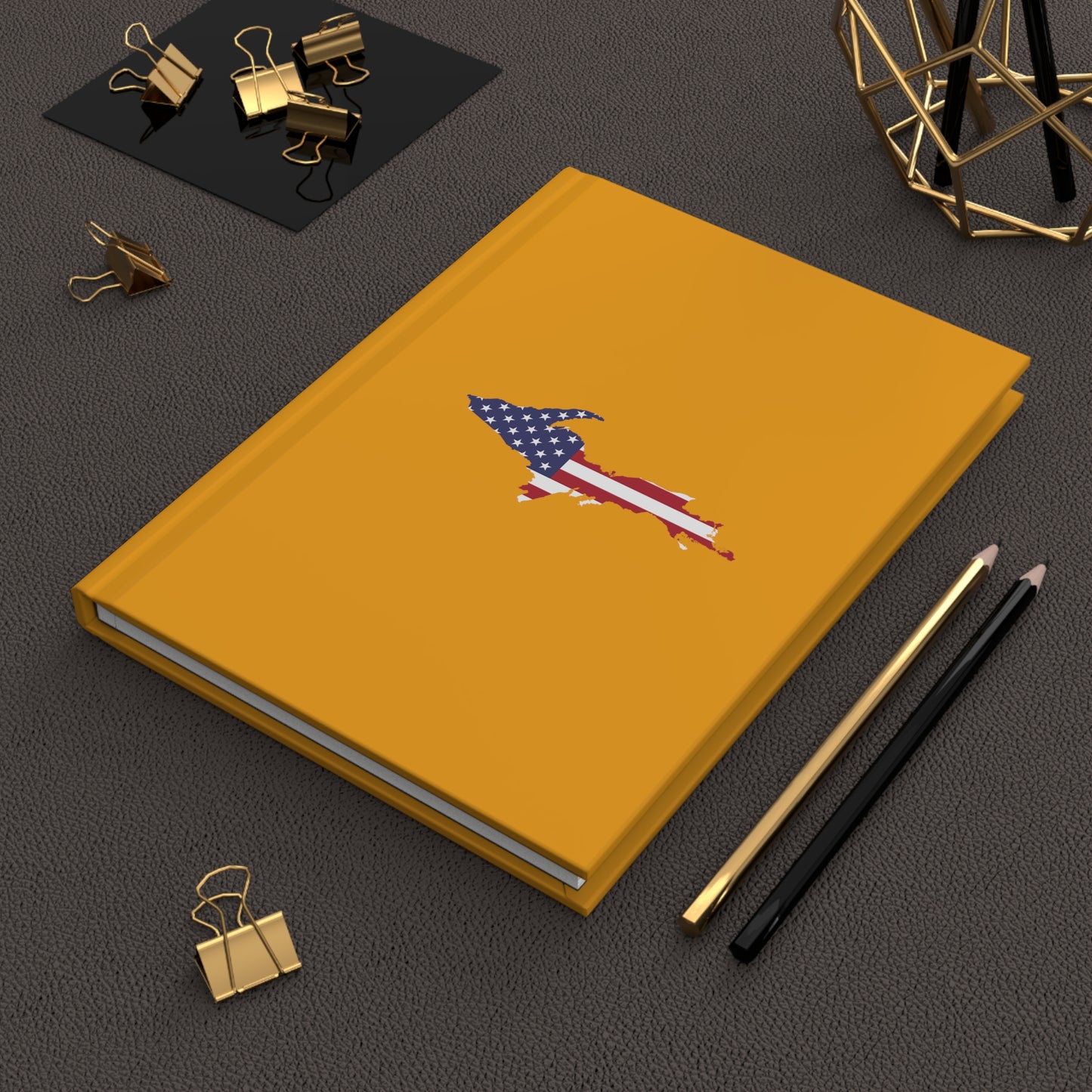 Michigan Upper Peninsula Hardcover Journal (w/ UP USA Flag) | Ruled - Birch Leaf Orange