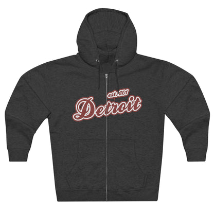 'Detroit EST 1701' Hoodie (Ore Dock Red Script Font) | Unisex Full Zip