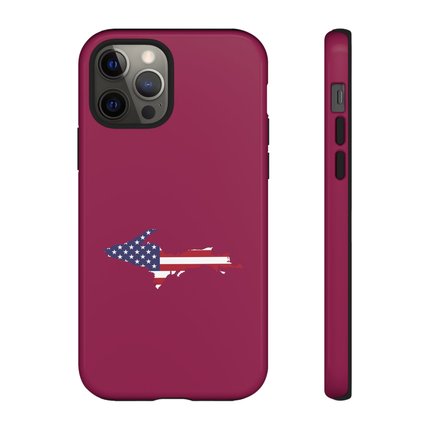 Michigan Upper Peninsula Tough Phone Case (Ruby Red w/ UP USA Flag Outline) | Apple iPhone