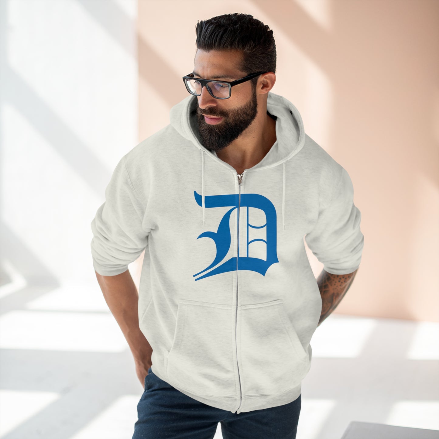 Detroit 'Old English D' Hoodie (Full-Body Azure) | Unisex Full Zip