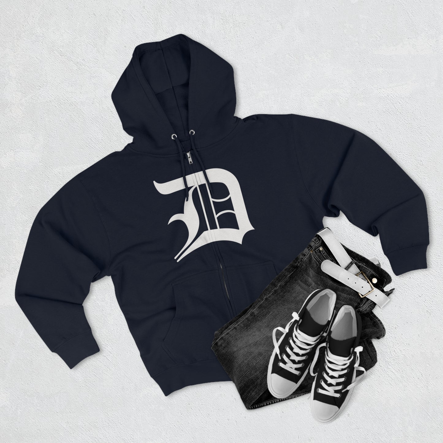 Detroit 'Old English D' Hoodie (Full-Body 'D') | Unisex Full Zip