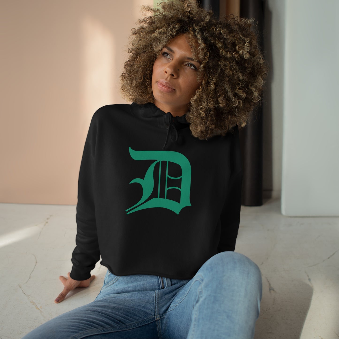 Detroit 'Old English D' Cropped Hoodie (Emerald Green)