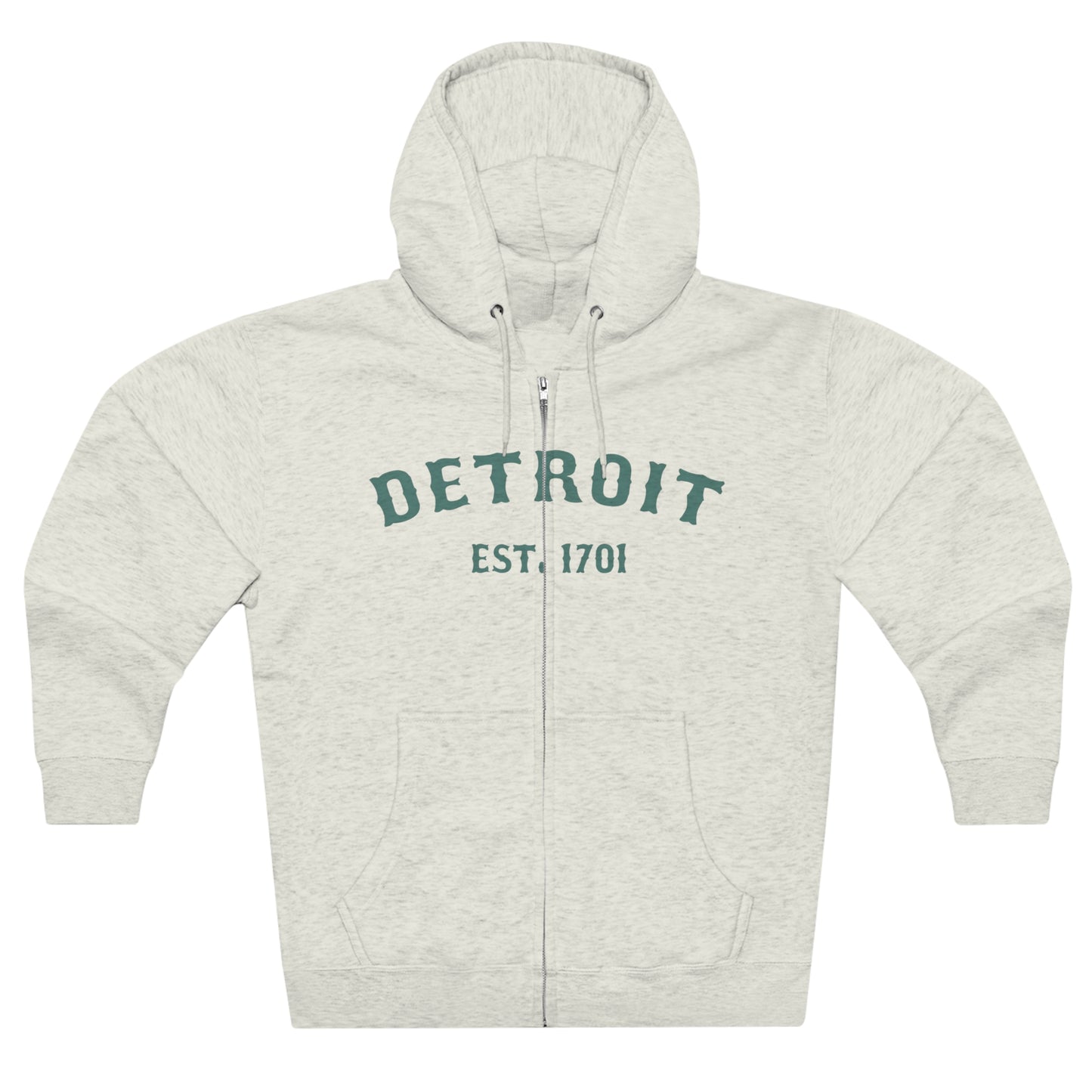 'Detroit EST. 1701' Hoodie (Copper Green Ballpark Font) | Unisex Full Zip