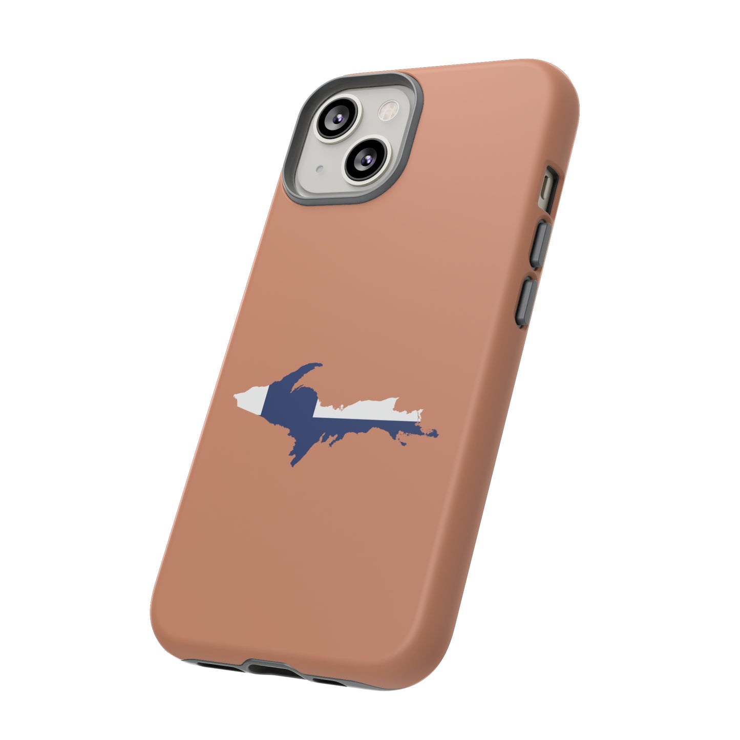 Michigan Upper Peninsula Tough Phone Case (Copper Color w/ UP Finland Flag Outline) | Apple iPhone