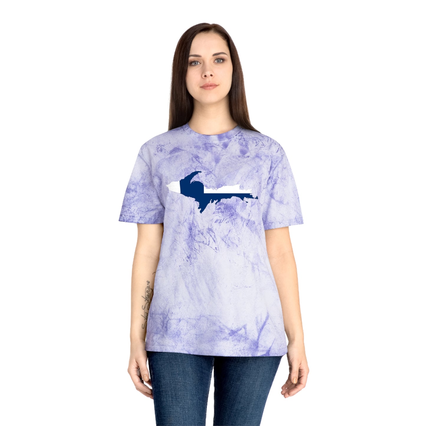 Michigan Upper Peninsula T-Shirt (w/ UP Finland Flag Outline) | Unisex Color Blast