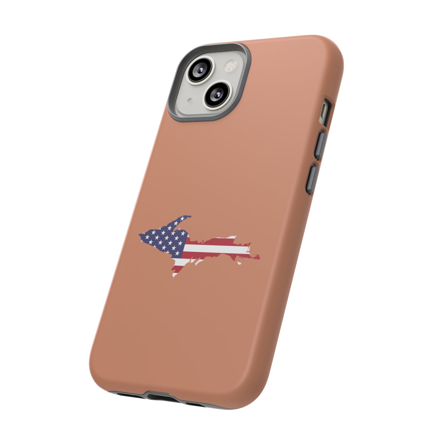 Michigan Upper Peninsula Tough Phone Case (Copper Color w/ UP USA Flag Outline) | Apple iPhone