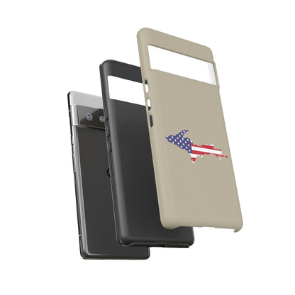 Michigan Upper Peninsula Tough Phone Case (Petoskey Stone Beige w/ UP USA Flag Outline) | Samsung & Pixel Android