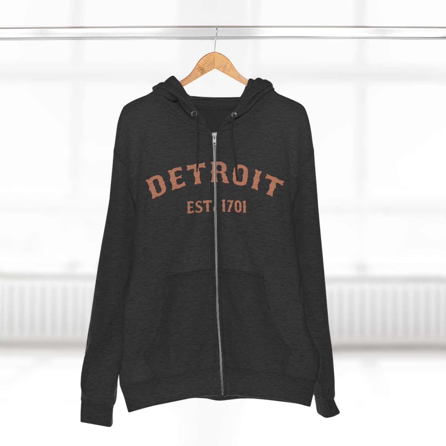 'Detroit EST. 1701' Hoodie (Copper Ballpark Font) | Unisex Full Zip