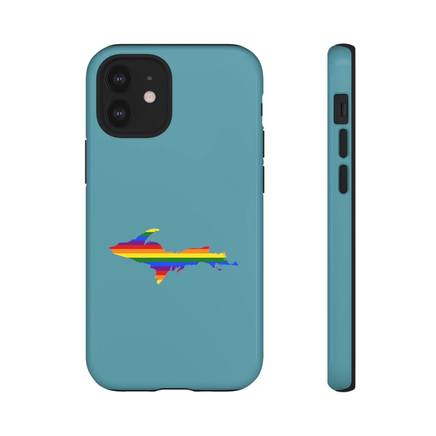 Michigan Upper Peninsula Tough Phone Case (Lake Huron Blue w/ UP Pride Flag Outline) | Apple iPhone