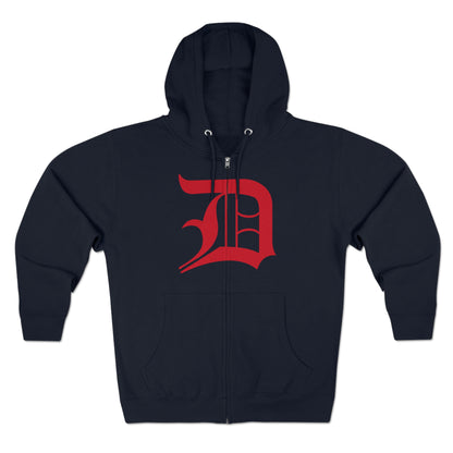 Detroit 'Old English D' Hoodie (Full-Body Aliform Red) | Unisex Full Zip