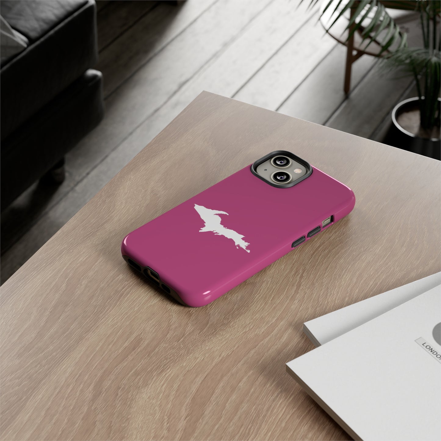 Michigan Upper Peninsula Tough Phone Case (Apple Blossom Pink w/ UP Outline) | Apple iPhone