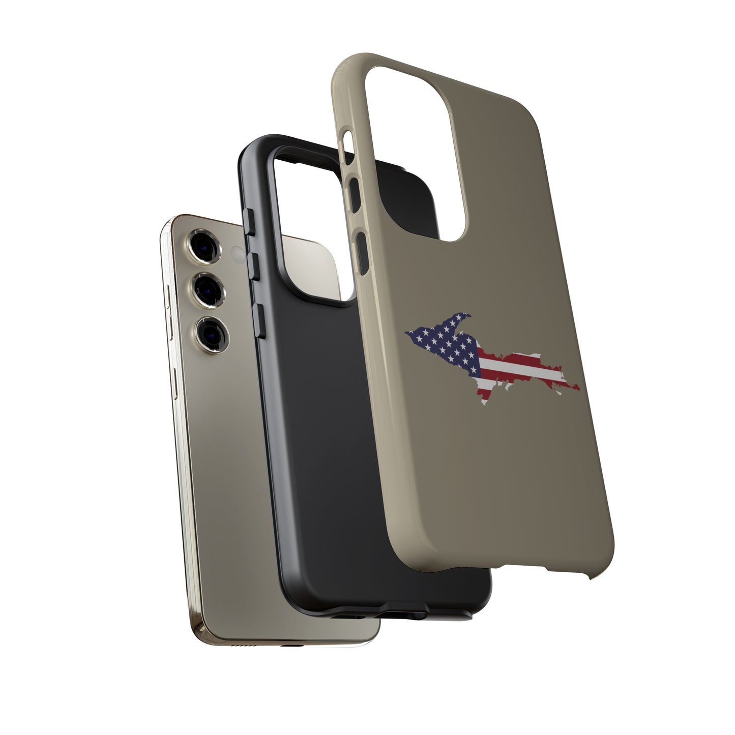 Michigan Upper Peninsula Tough Phone Case (Petoskey Stone Beige w/ UP USA Flag Outline) | Samsung & Pixel Android