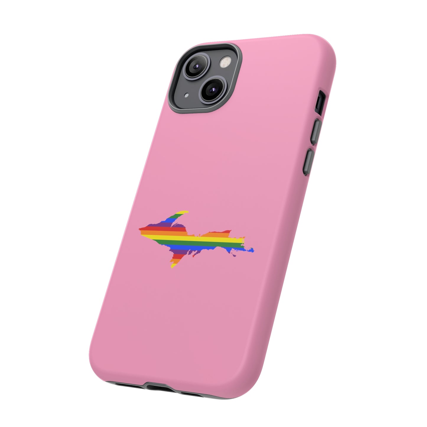 Michigan Upper Peninsula Tough Phone Case ('67 Pink Caddie w/ UP Pride Flag Outline) | Apple iPhone