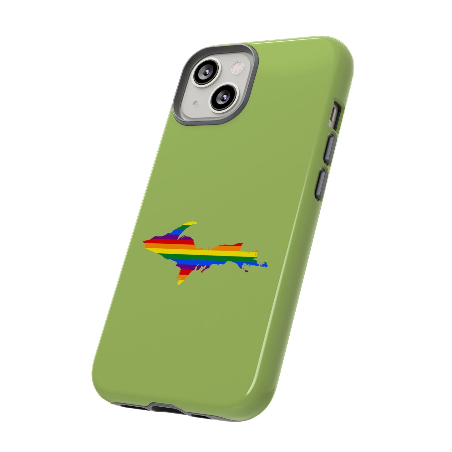 Michigan Upper Peninsula Tough Phone Case (Gooseberry Green w/ UP Pride Flag Outline) | Apple iPhone