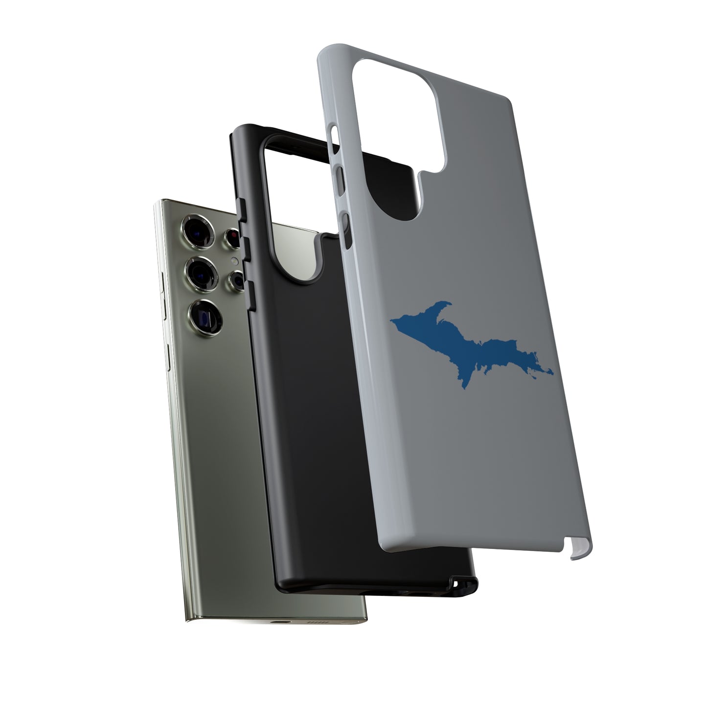 Michigan Upper Peninsula Tough Phone Case (Silver w/ Azure UP Outline) | Samsung & Pixel Android