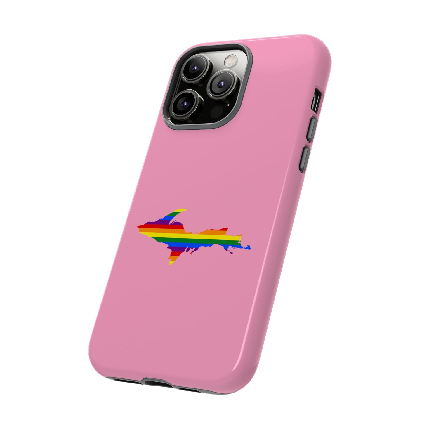 Michigan Upper Peninsula Tough Phone Case ('67 Pink Caddie w/ UP Pride Flag Outline) | Apple iPhone