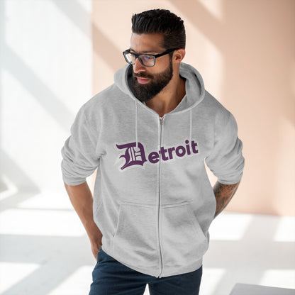 'Detroit' Hoodie (Plum w/ Old English 'D') | Unisex Full Zip