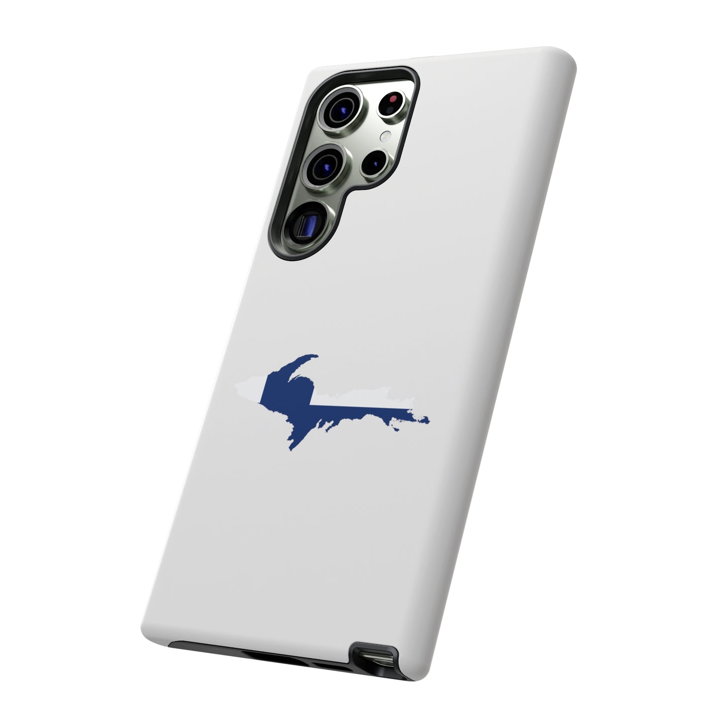 Michigan Upper Peninsula Tough Phone Case (Birch Bark White w/ UP Finland Flag Outline) | Samsung & Pixel Android