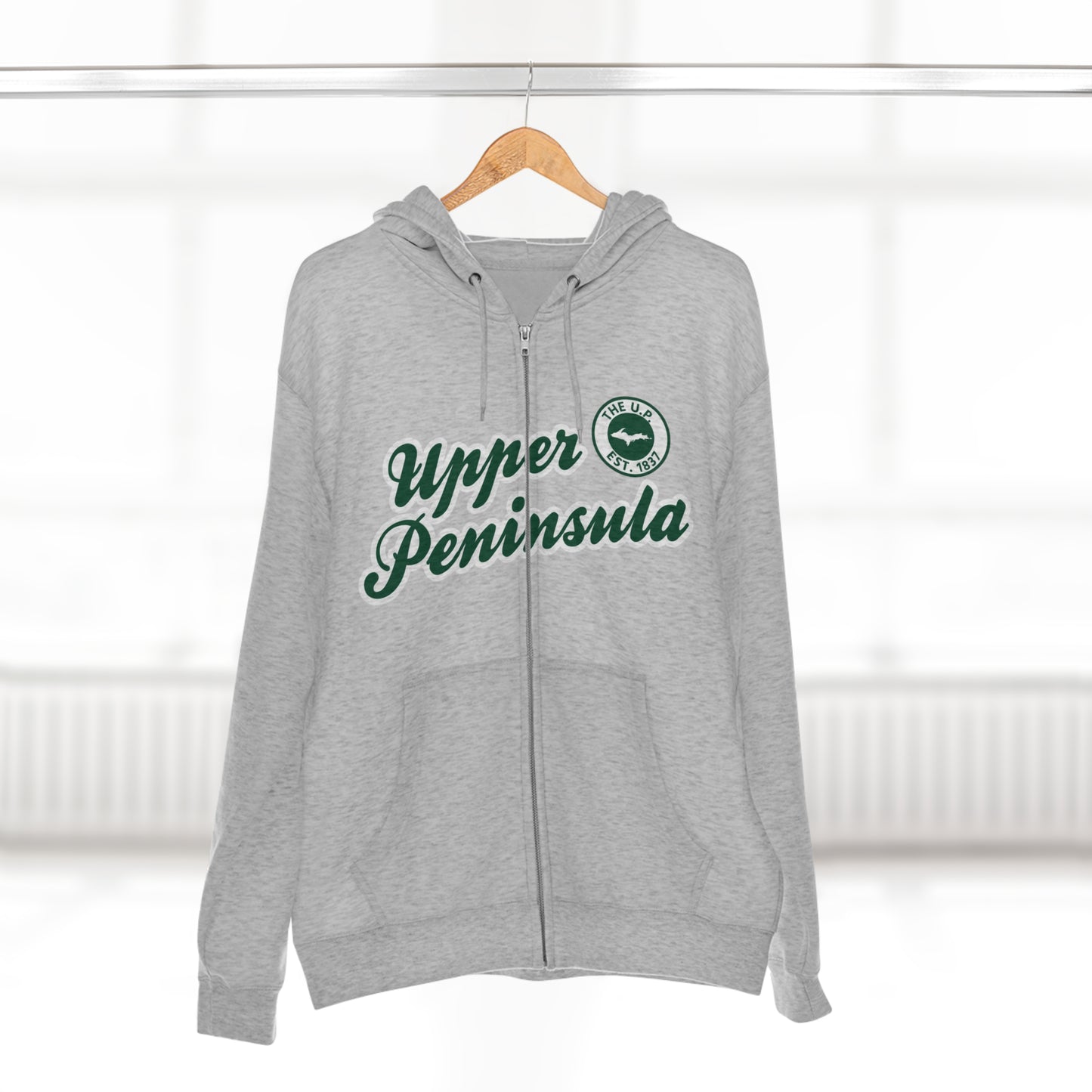 Upper Peninsula EST 1837' Hoodie (Superior Green Script Font) | Unisex Full Zip