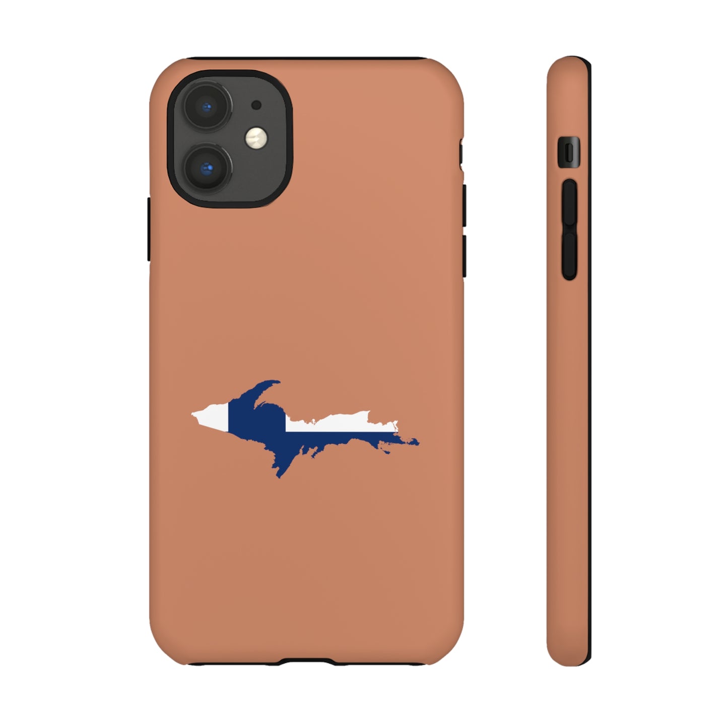 Michigan Upper Peninsula Tough Phone Case (Copper Color w/ UP Finland Flag Outline) | Apple iPhone