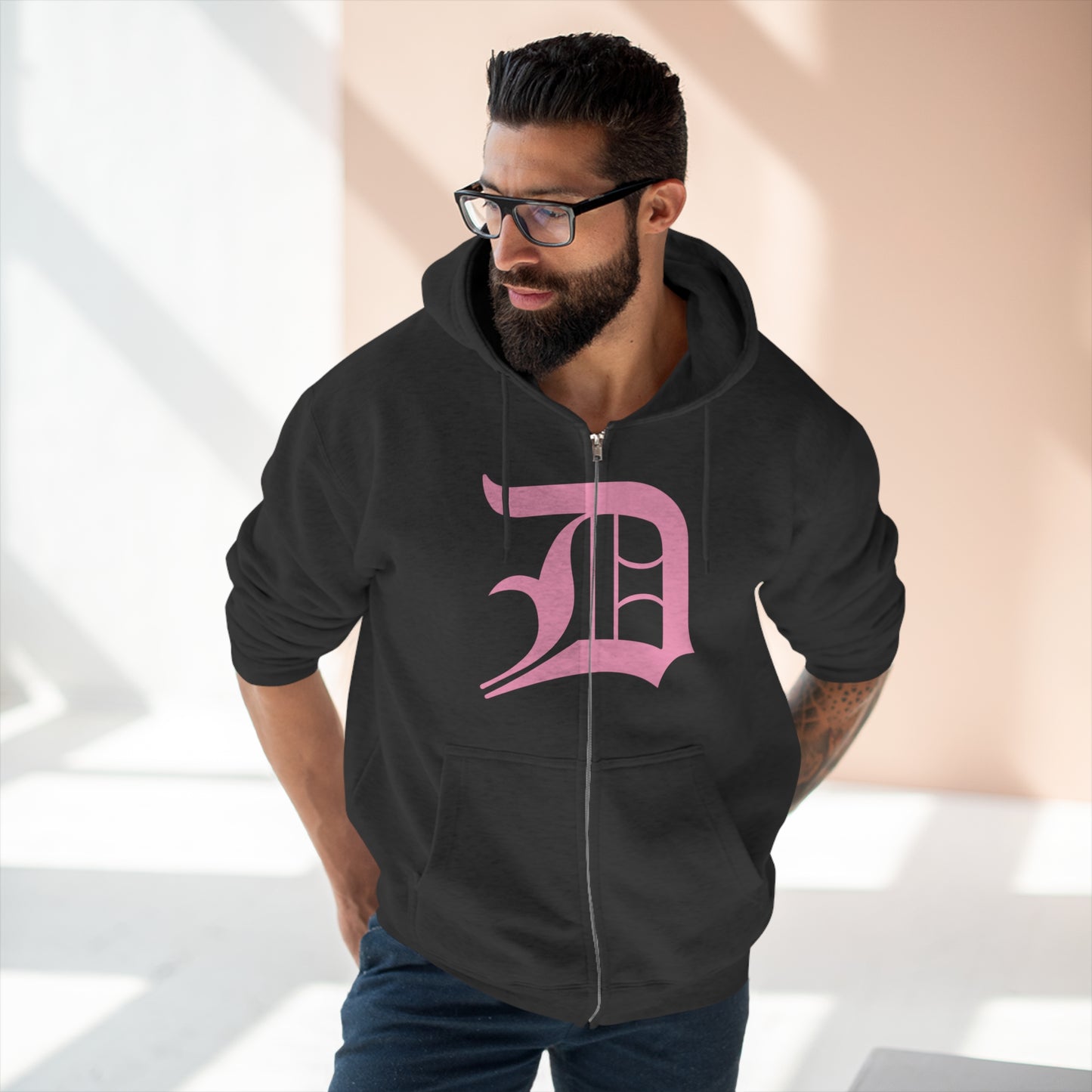 Detroit 'Old English D' Hoodie (Full-Body '67 Caddie Pink) | Unisex Full Zip