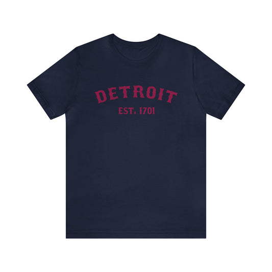 'Detroit EST. 1701' T-Shirt (Ruby Red Ballpark Font) | Unisex Standard